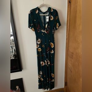 F21 emerald floral jumpsuit
